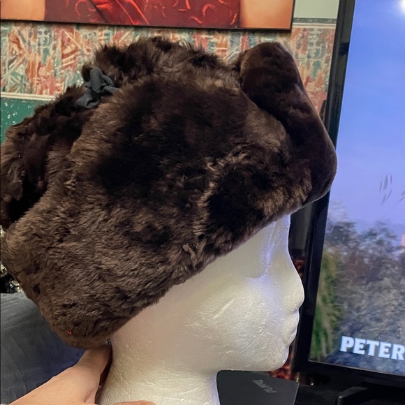 Vintage 100% real Fur trapper style Brown hat with ear and forehead flaps - Picture 5 of 9